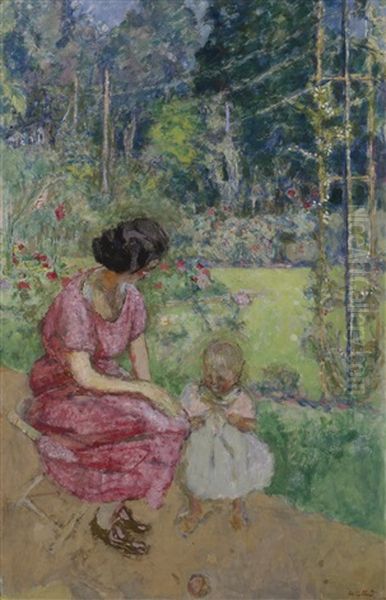 Madeline Descorps Et Son Fils Bernard Au Jardin, Etude Ii Oil Painting by Edouard Vuillard