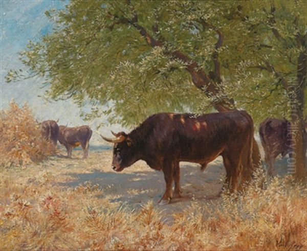 Landschaft Mit Wasserbuffel Oil Painting by Felix Dominique De Vuillefroy