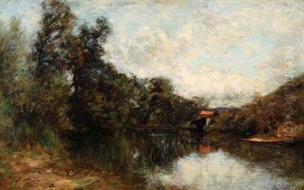 Baumbestandene Flusslandschaft Oil Painting by Francois-Charles Vuillermet