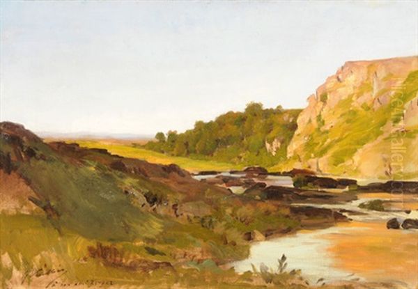 Flusslandschaft Oil Painting by Gaston Charles Vuillier