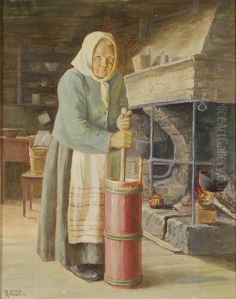 Old Lady Oil Painting by Kaarlo Vuori