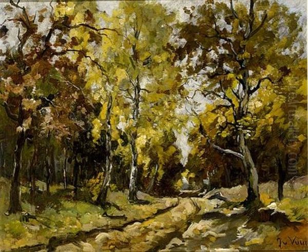 An Autumn Forest Oil Painting by Jan van Vuuren