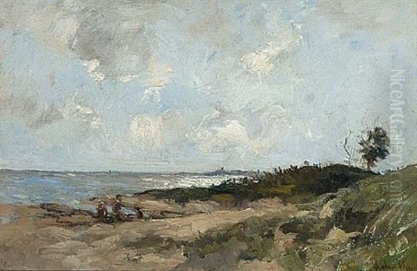 Children Playing At The Beach, Nunspeet Oil Painting by Jan van Vuuren