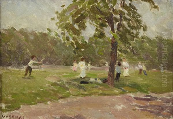 Children Playing Oil Painting by Edouard Vysekal