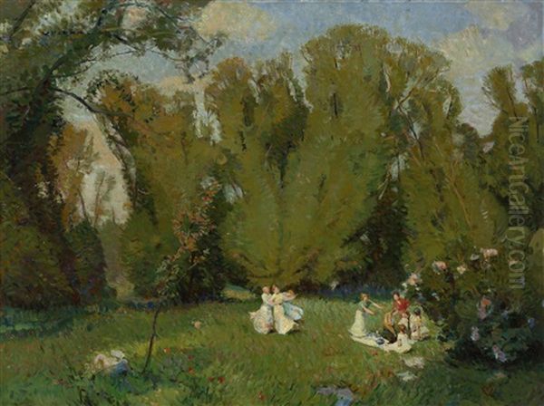 Picnic On The Grass Oil Painting by Edouard Vysekal