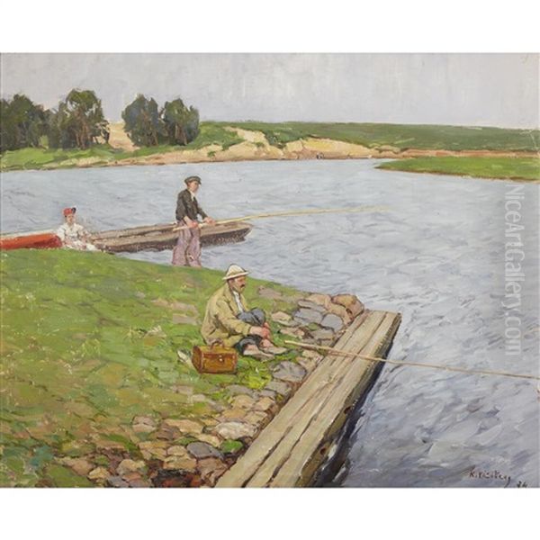 Fishing Oil Painting by Konstantin Semionovich Vysotsky