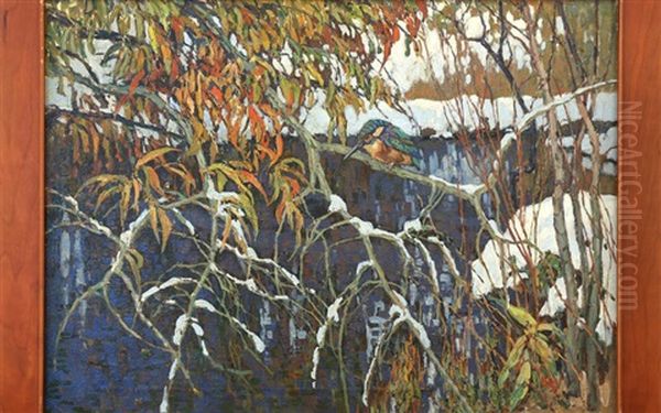 King Fishers In An Early Snow Oil Painting by Konstantin Semionovich Vysotsky