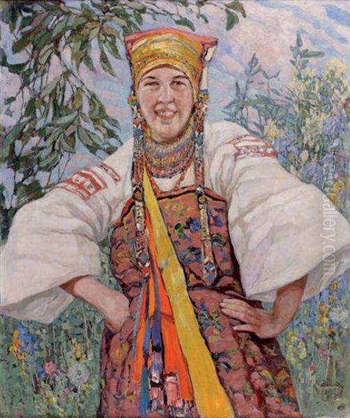 Jeune Ukrainienne En Costume Traditionel Oil Painting by Konstantin Semionovich Vysotsky