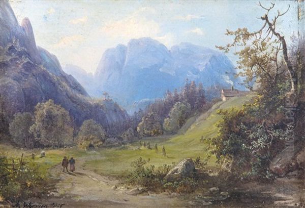 Sommertag Im Gebirgstal Oil Painting by Adalbert Waagen