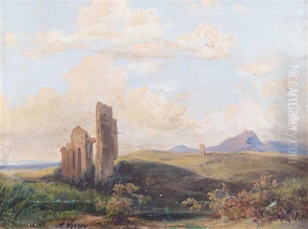 Ruinen In Weiter Landschaft Oil Painting by Adalbert Waagen