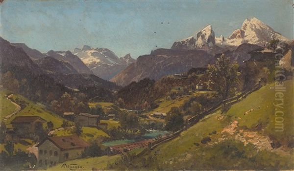 Der Watzmann Bei Berchtesgaden Mit Dem Funtensee Oil Painting by Adalbert Waagen