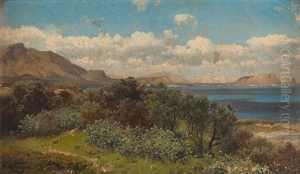 Blick Auf Die Bucht Von Zafferano In Sardinien Oil Painting by Adalbert Waagen