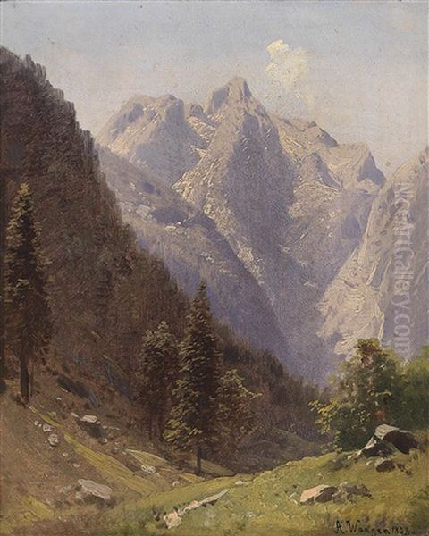 Zwei Ansichten Aus Den Berchtesgadener Alpen Oil Painting by Adalbert Waagen