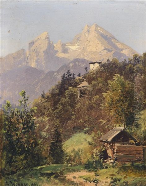 Drei Verschiedene Ansichten Aus Den Berchtesgadener Alpen (3 Works) Oil Painting by Adalbert Waagen