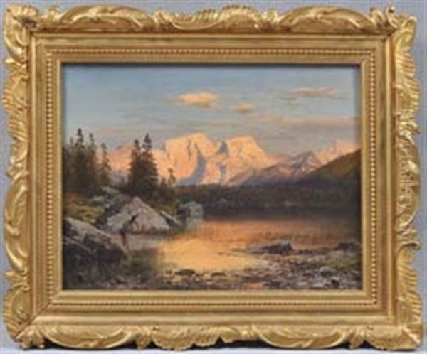 Hintersee Und Hoher Goll Im Alpengluhen Oil Painting by Adalbert Waagen