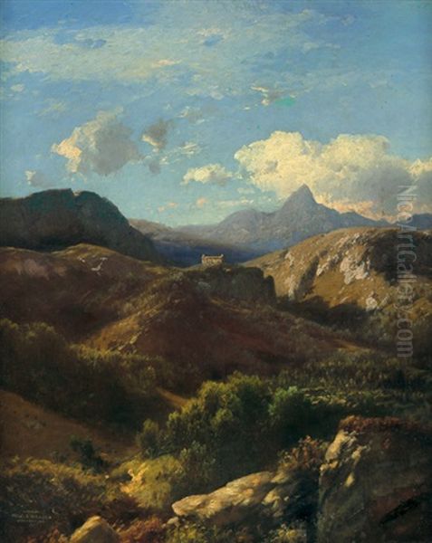 Sudliche Landschaft Mit Griechischem Tempel Oil Painting by Adalbert Waagen