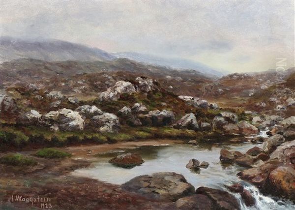 Faroese Landscape On A Misty Day Oil Painting by Joen Waagstein