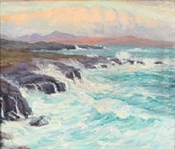 A Rocky Coastal Scene From The Faroe Islands Oil Painting by Joen Waagstein