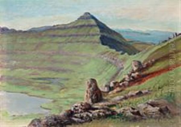 A Rocky Landscape From The Faroe Islands Oil Painting by Joen Waagstein