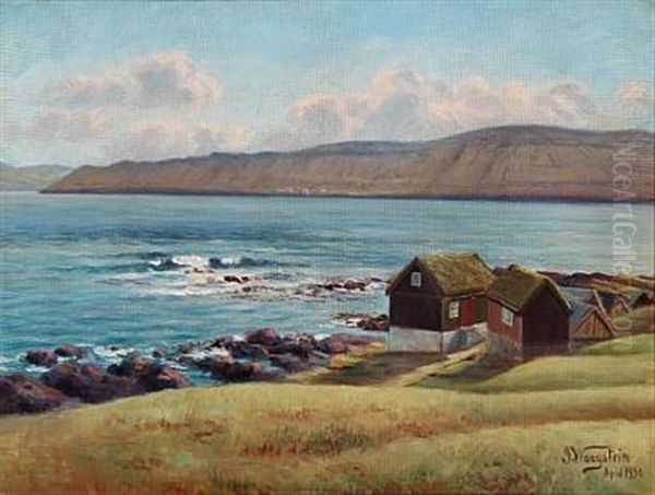 Motif With Settlements And Water From The Faroe Islands Oil Painting by Joen Waagstein