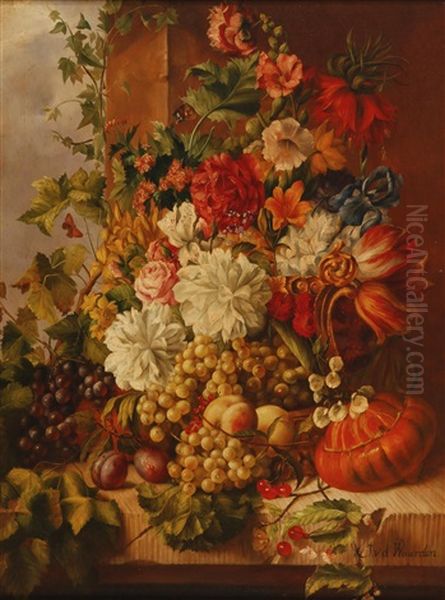 Stillleben Mit Blumen Und Fruchten by Jan Van Der Waarden