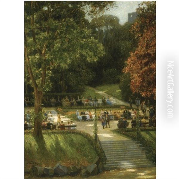 Figures On A Sunny Day At The Kurpark, Badenweiler, Germany Oil Painting by Nicolaes van der Waay