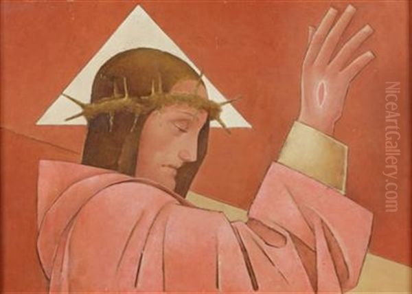 Christus Mit Dornenkrone In Segnender Haltung Oil Painting by Aloys (Wachlmayr) Wach