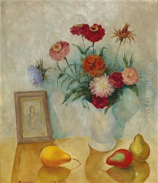 Blumenstilleben Mit Obst U. Bild Oil Painting by Aloys (Wachlmayr) Wach