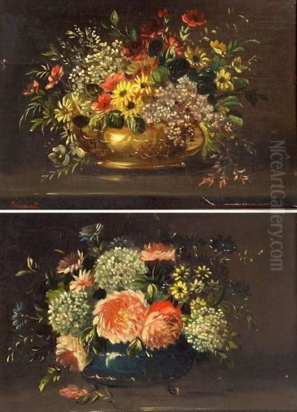 Vasi Di Fiori Oil Painting by Gaston Brimont