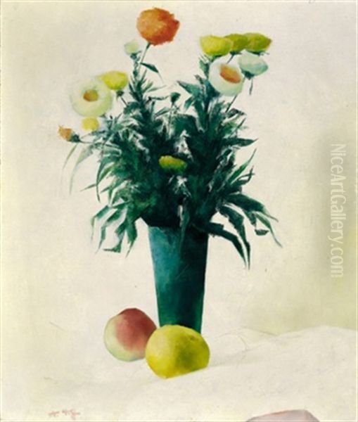 Blumen Und Apfel Oil Painting by Aloys (Wachlmayr) Wach