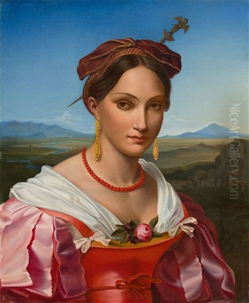 Portrait Of A Velletri Woman In Traditional Dress Oil Painting by Karl Wilhelm Wach