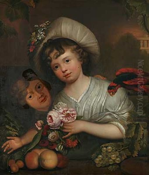 Portrait Eines Madchens Mit Blumen Und Fruchten Oil Painting by Karl Wilhelm Wach