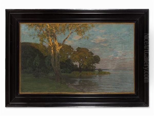 Lakeshore At Dusk Oil Painting by Friedrich Wachenhusen