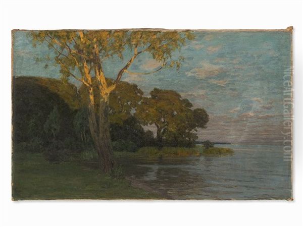 Lakeshore At Dusk Oil Painting by Friedrich Wachenhusen