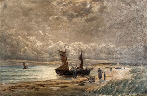 Netzboote Am Boddenstrand Oil Painting by Friedrich Wachenhusen