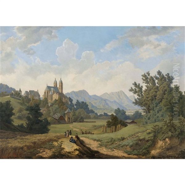 Sommerlandschaft Mit Prozession Und Gotischer Kirche Oil Painting by Friedrich Wachsmann