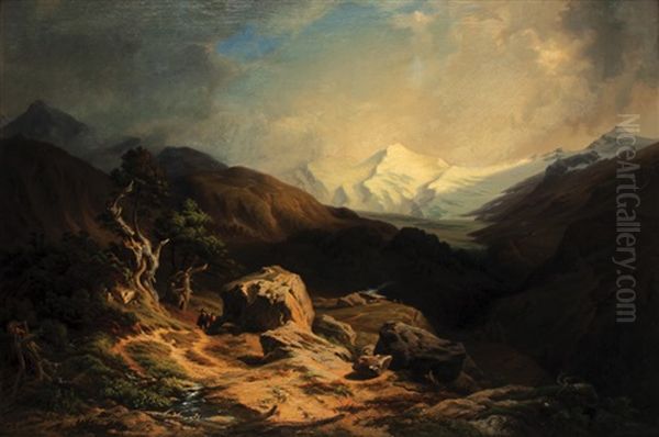 Alpska Krajina Oil Painting by Friedrich Wachsmann