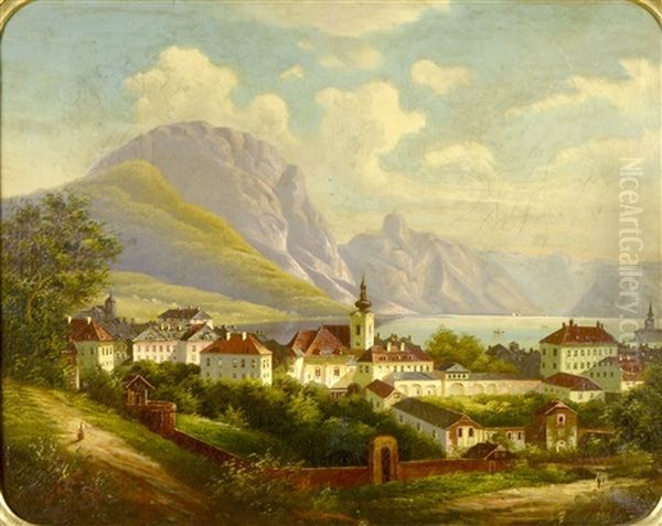 Town By The Lake Oil Painting by Friedrich Wachsmann