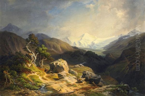 Sennhutte In Einem Weiten Alpental Oil Painting by Friedrich Wachsmann