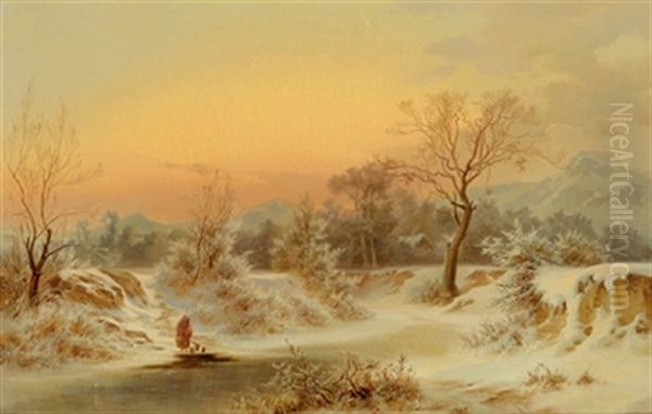 Winterlandschaft Mit Figurlicher Staffage Oil Painting by Friedrich Wachsmann