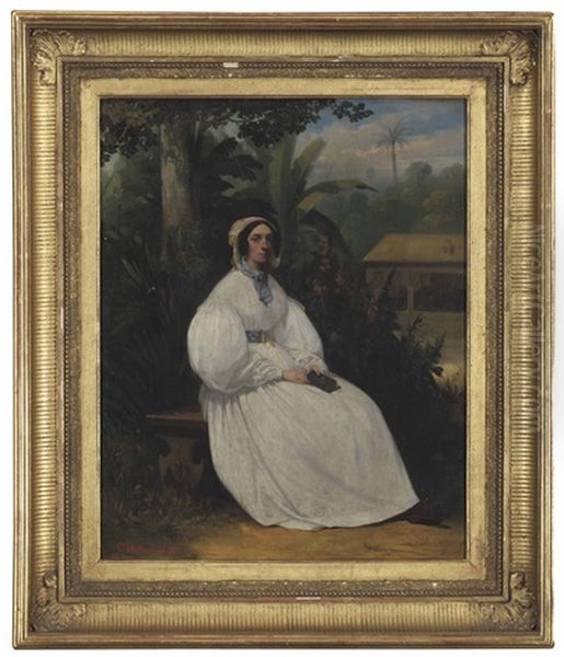 Portrait Of A Lady Seated In A Tropical Garden Oil Painting by Ferdinand Wachsmuth