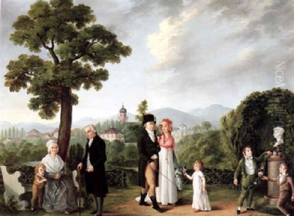 Daniel Schlumberger And His Family In An Alpine Landscape Oil Painting by Francois Joseph Wachsmuth