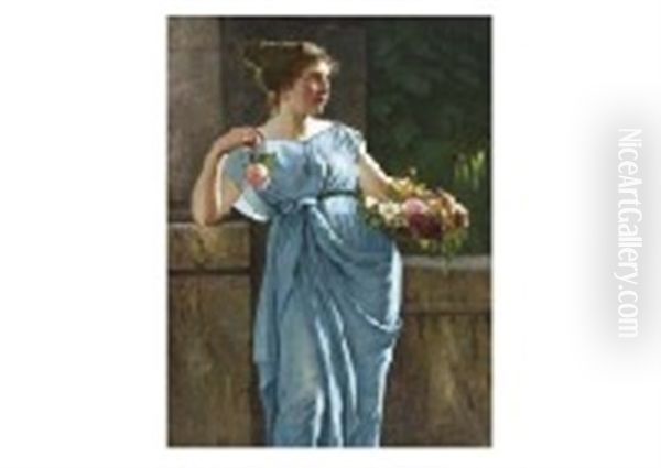 Elegant Lady In Blue Oil Painting by Maximilian Wachsmuth