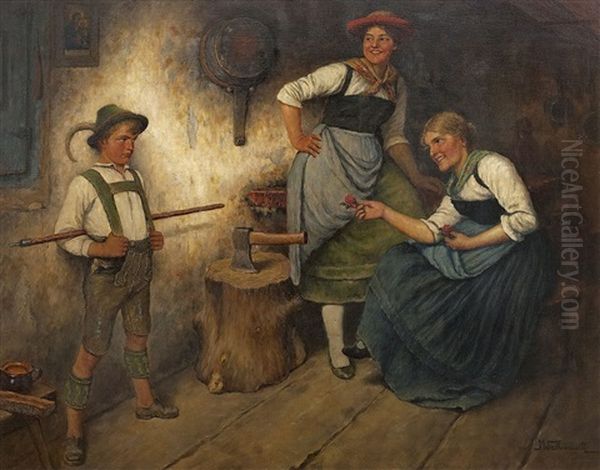 Bauerninterieur Mit Zwei Frauen Und Jungem Burschen Oil Painting by Maximilian Wachsmuth