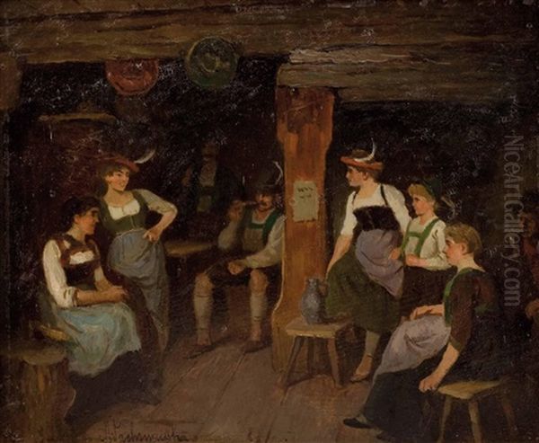 Unterhaltung In Der Almstube (study) Oil Painting by Maximilian Wachsmuth