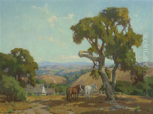 Horses On A Ranch Oil Painting by Marion Kavanaugh Wachtel