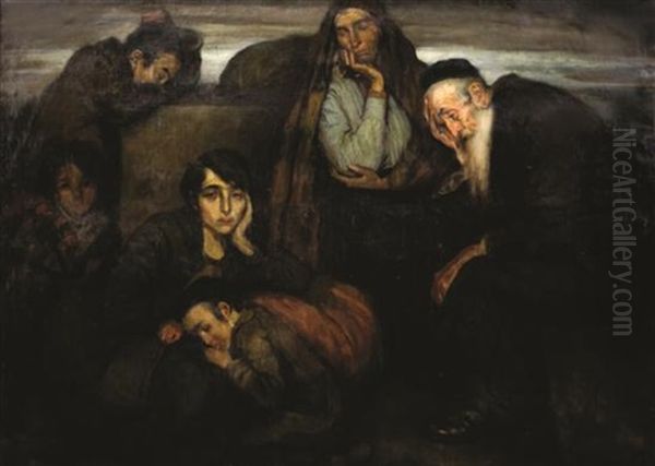 Figures In A Shtetl Oil Painting by Wilhelm Wachtel