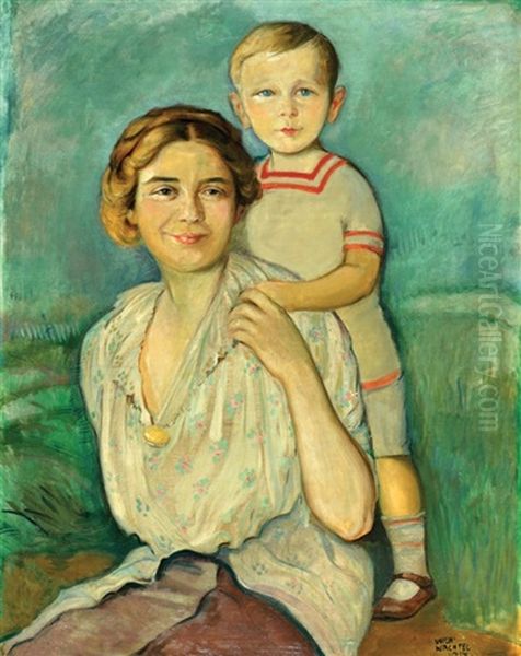 Mother And Son Oil Painting by Wilhelm Wachtel