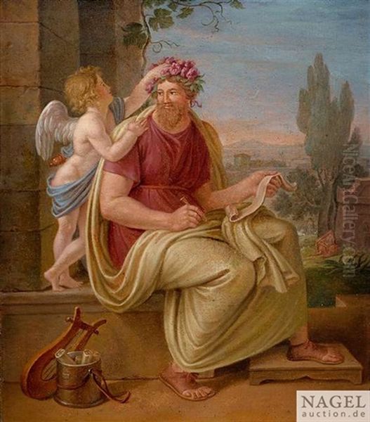 Homer Wird Von Einem Putto Der Dichterlorbeer Aufgesetzt Oil Painting by Eberhard Waechter