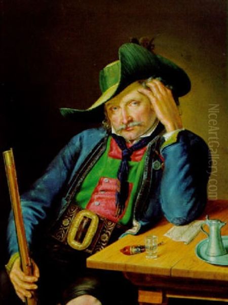 Tiroler Schutze In Rittner Tracht Oil Painting by Georg Wachter